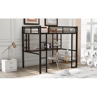 Full Metal Loft Bed with Desk & Shelves - Premium Space-Saving Design