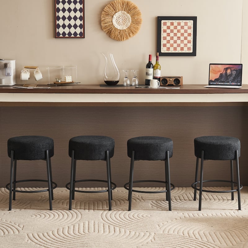 Set of 2 Contemporary Round Upholstered Dining Stools, Bar Stools - Black+Black