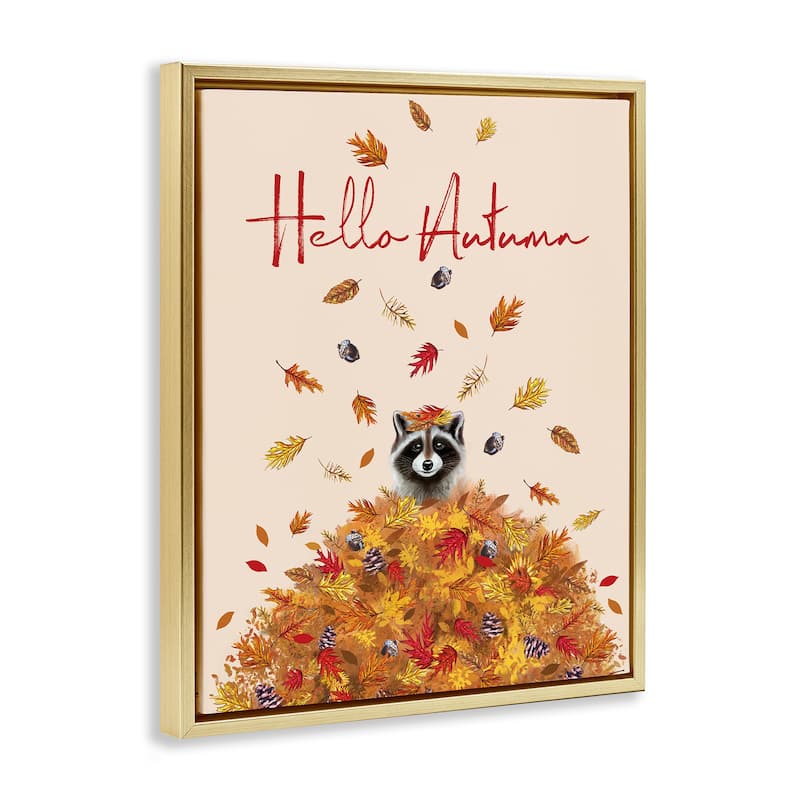 Stupell Hello Autumn Raccoon Framed Floater Canvas Wall Art Design By Elizabeth Tyndall
