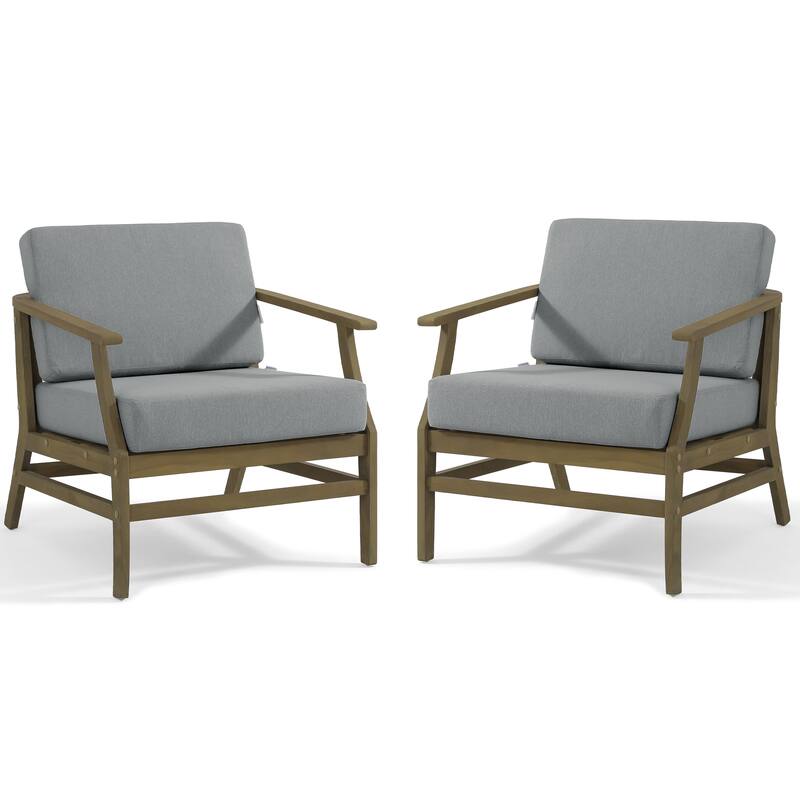 6-Seat Outdoor Teak Wood Patio Conversation Set with Cushions Tables