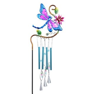 Exhart Blue Dragonfly Metal Wind Chime Garden Stake, 9 by 36.5 Inches