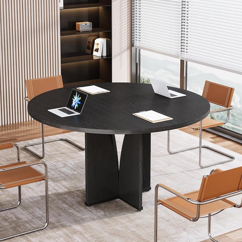 39" Round Conference Table for 4 Modern Wooden Meeting Table with Sturdy Base for Office/Training/Negotiation/Conference Room