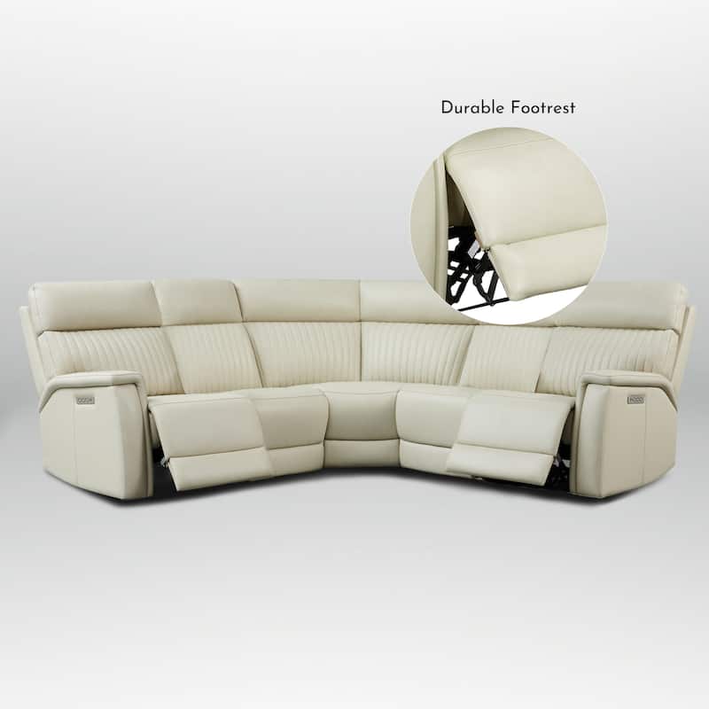 5PCS, 2 power Recliners, Leather Reclining Sectional with Power headrest & lumbar