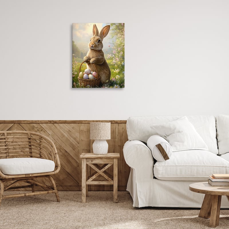 Stupell Bunny with Easter Basket Canvas Wall Art Design By Franklyn Gregory