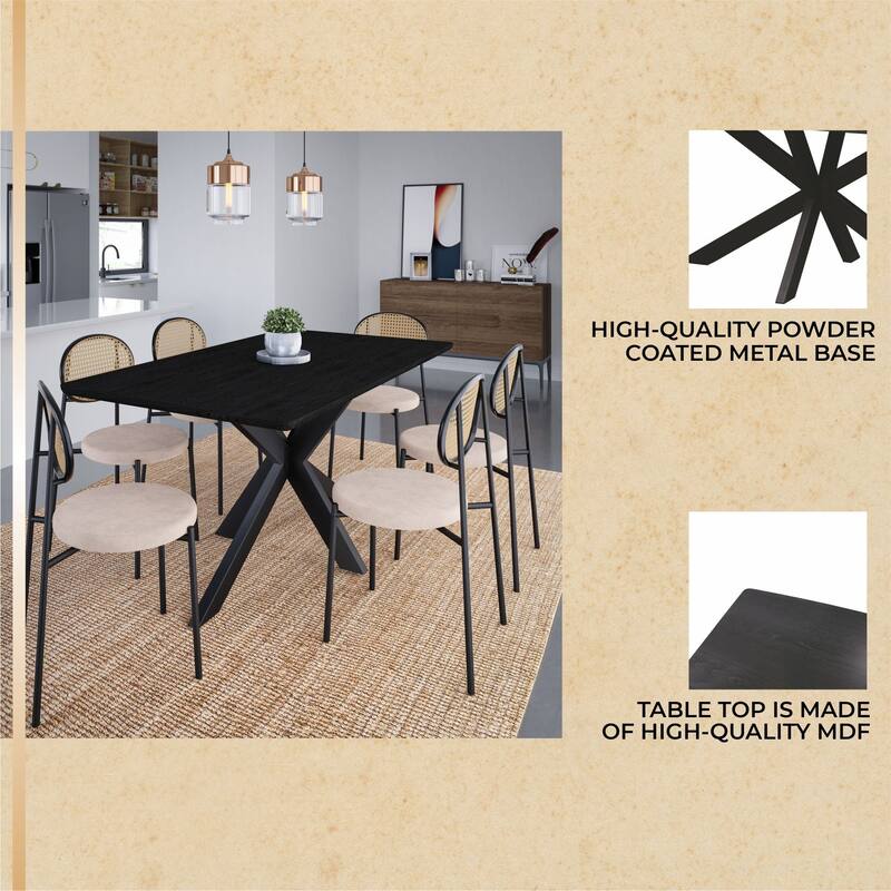 Ravenna Modern 63" Rectangular Dining Table with Solid Wood Top & X-Shape Metal Legs for Home Kitchen Dining Room