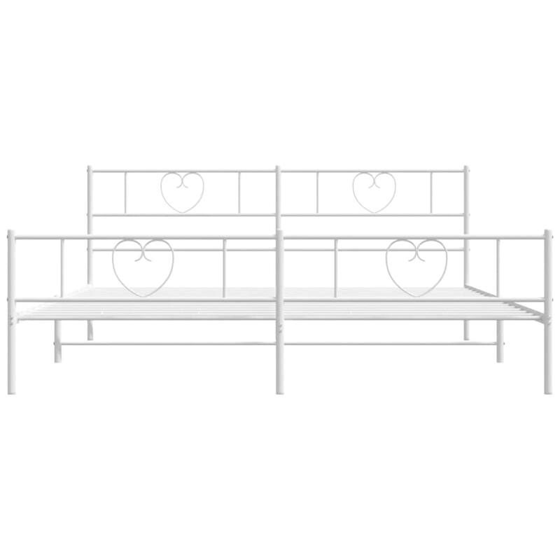 vidaXL King Metal Bed Frame with Headboard, White, No Mattress - 81.5" x 78" x 35.4"
