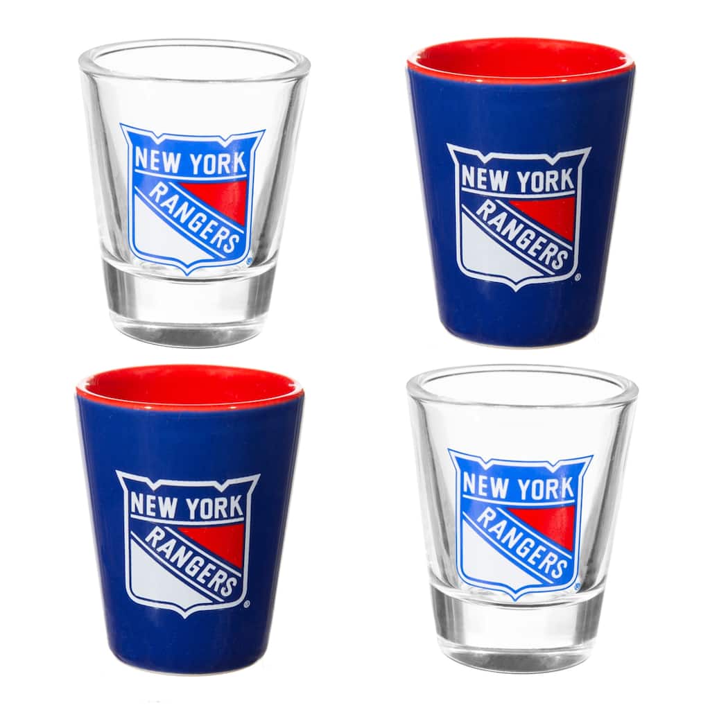 4-Piece Ceramic and Glass 2 oz. Shot Glass Set, New York Rangers