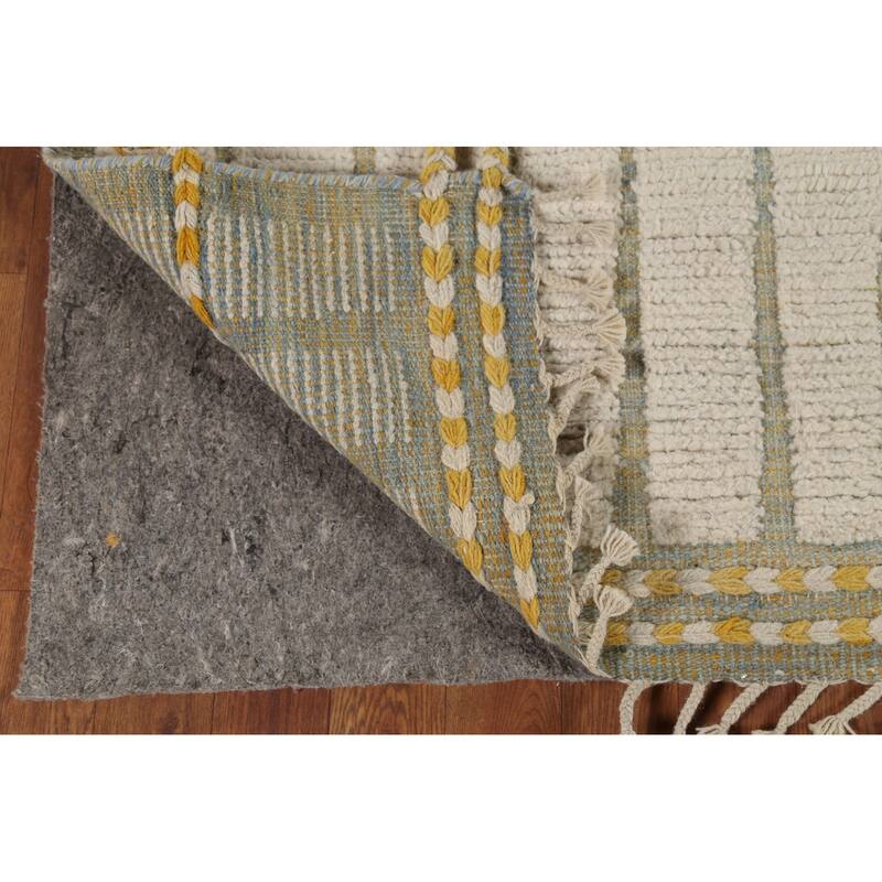 Ivory Striped Moroccan Area Rug Handmade Wool Carpet - 6'2"x 10'4"