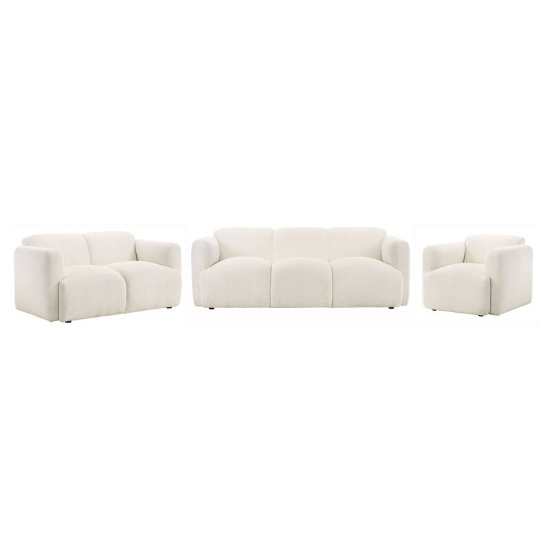 Dorset Upholstered Round Track Arm Sofa Set - N/A - White - 3 Piece