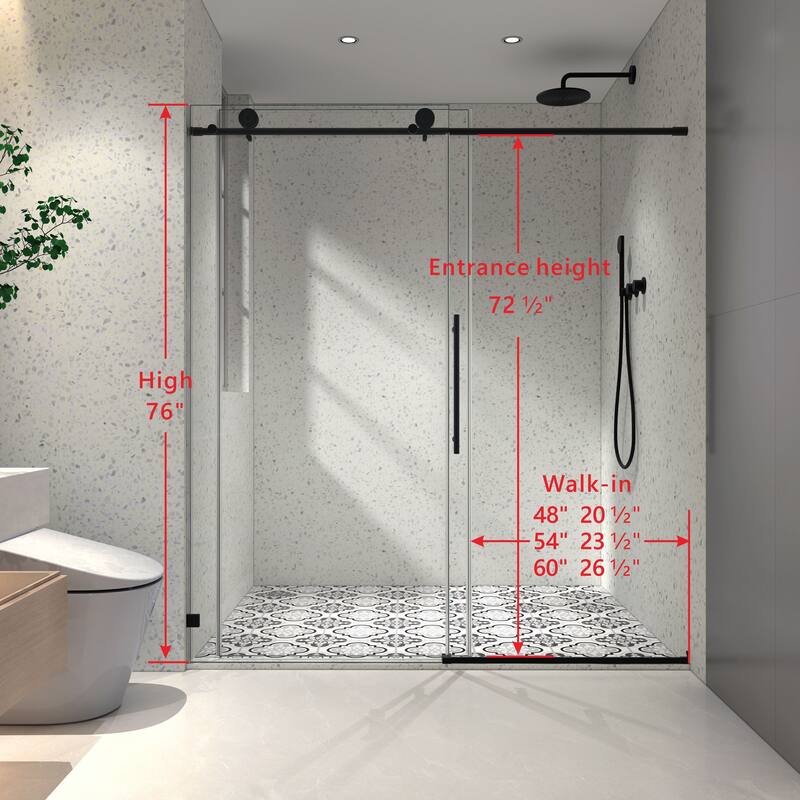 55 to 60 in. W x 76 in. H Sliding Frameless Shower Door with 5/16 Inch (8mm) Thick Tampered Glass