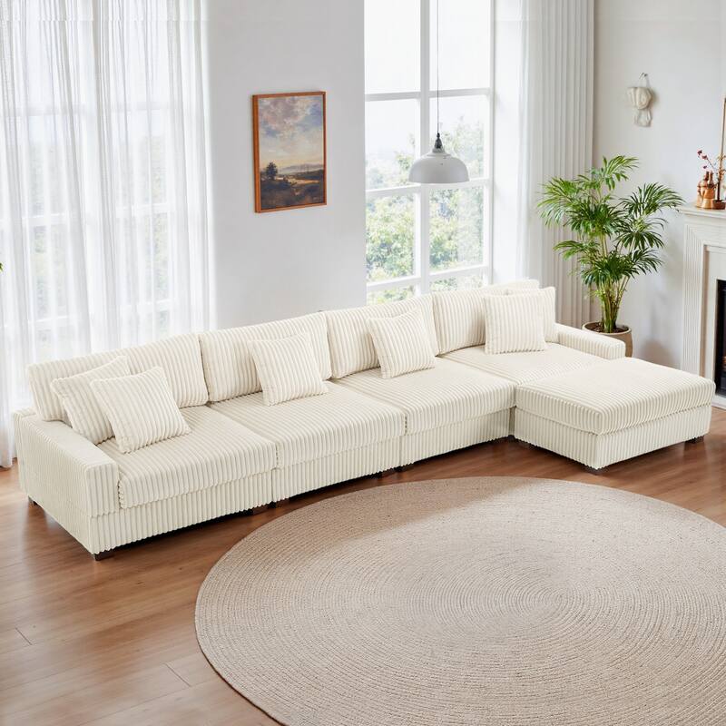 Anne 150" W Upholstered Plush Corduroy Modular Sectional Sofa