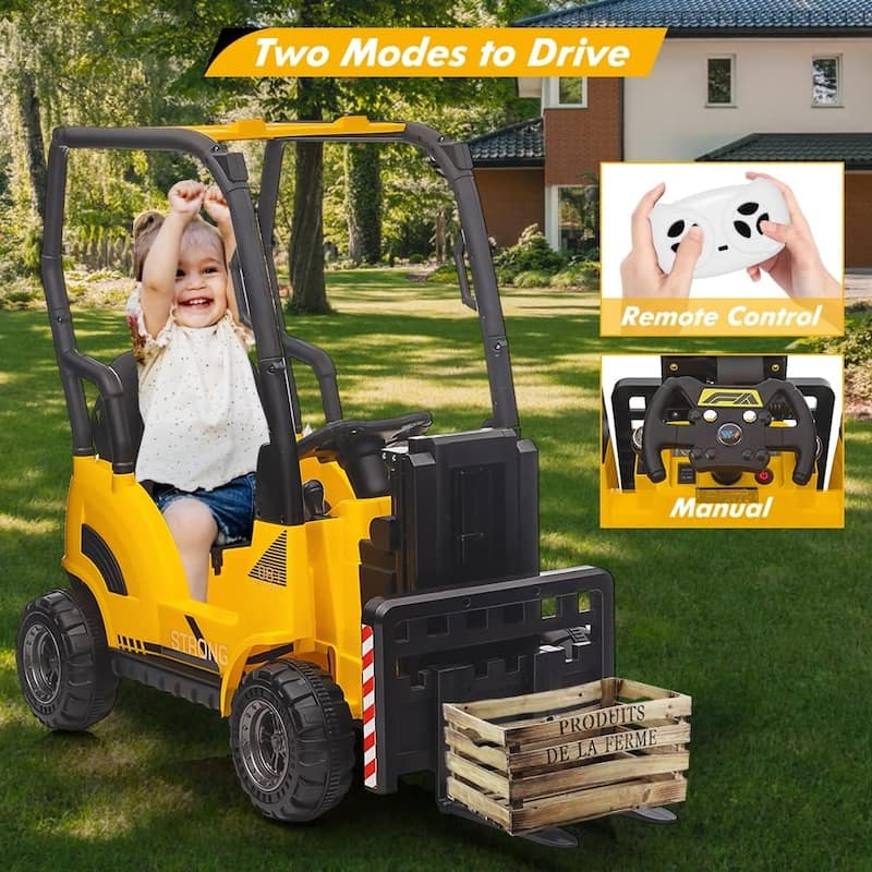 12V Ride-On Forklift for Kids, Electric Construction Car with Remote Control, Liftable Fork and Pallet