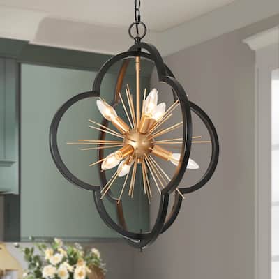 Modern Glam 6-Light Black Gold Cage Chandelier Metal Starburst Pendant Lights - 20'' D x 23.5'' H
