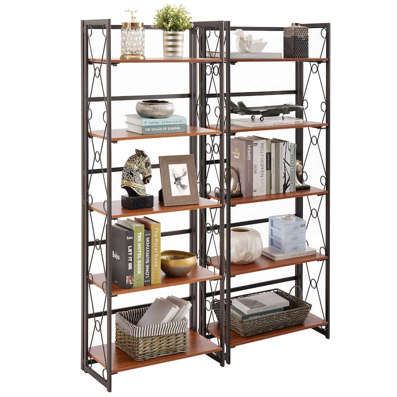 VECELO Contemporary 5-Shelf Display Bookcase, Industrial 62" Tall Bookshelf Storage Organizer