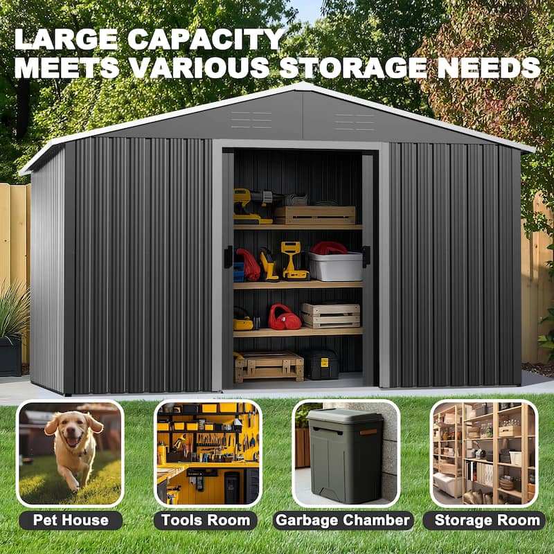 Metal Outdoor Garden Shed Storage Tool Shed with Sliding Doors