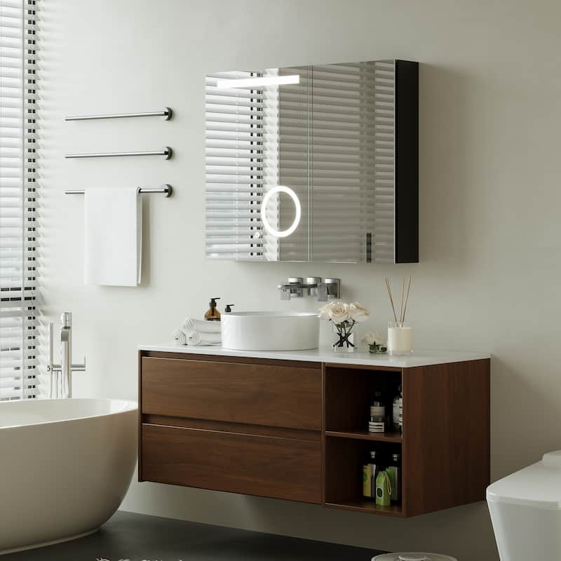Modern LED Vanity Mirror Cabinet With Adjustable Lighting & Magnifying Mirror
