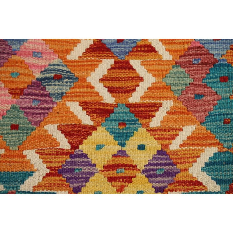 Reversible Kilim Oriental Area Rug Flatweave Orange Wool Carpet - 8'0" x 9'7"