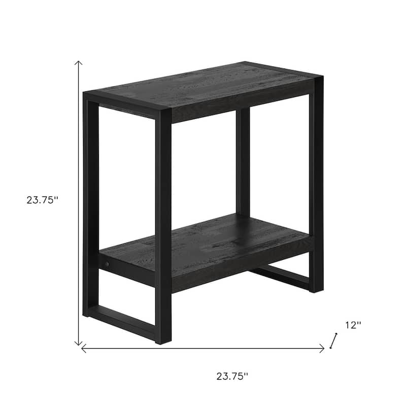 24" Modern Black End Table with Shelf Rectangular Wood Top and Metal Frame for Living Room - 23.75”H x 23.75”L x 12”W