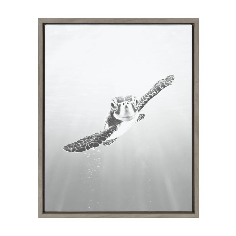 Kate and Laurel Sylvie Sea Turtle Framed Canvas by Simon Te of Tai Prints - 18x24 - Plastic - Grey