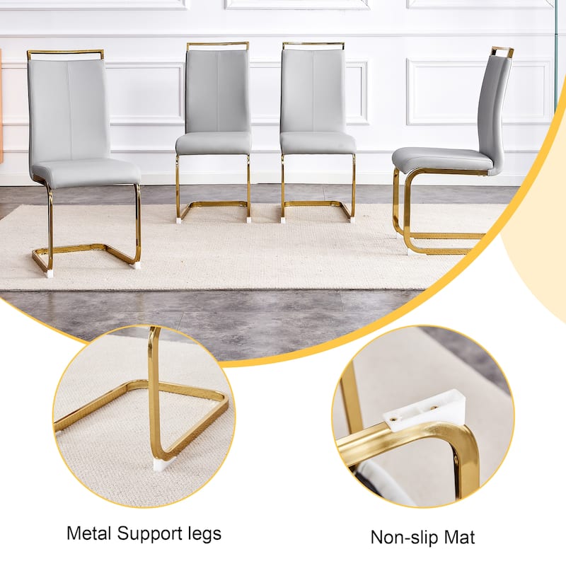 9-Piece Glass Dining Table Set for 8, 71" Rectangular Table with Gold Metal Base, 8 PU Dining Chairs for Kitchen, Dining Room