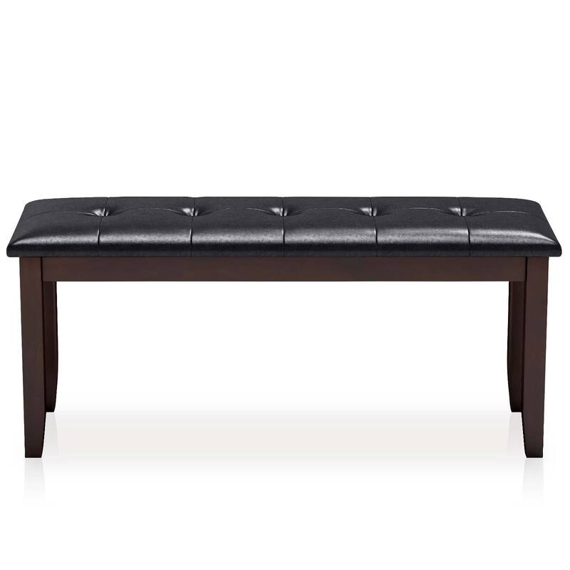 Gymax Upholstered PU Dining Room Bench Solid Wood Button Tufted Dining - Cherry - See Details