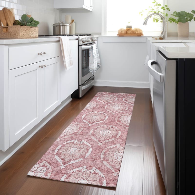 Machine Washable Indoor/ Outdoor Chantille Traditional Damask Rug