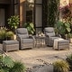 preview thumbnail 51 of 189, Pocassy Outdoor Wicker Sofa with Swivel Chair Fire Pit Table Furniture Set. Gray Wicker & Gray Cushion - 5 Pieces Swivel Chair Table with Ottoman Set