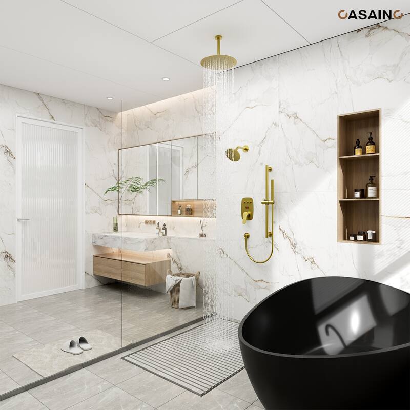 3-Spray Patterns 1.8 GPM 12 in. and 6 in. Dual Shower Head and Handheld Shower Head with Digital Display and Pressure-Balanced