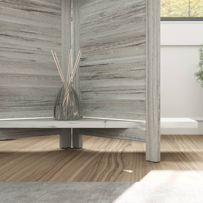 HOMCOM 4 Panel 67" Tall Wood Room Divider, Privacy Screen with 3 Display Shelves, and Folding Storage for Bedroom or Home Office