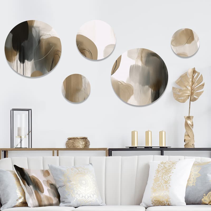 Designart "Painting Of Abstract Shapes II" Abstract Metal Round Wall Art Set Of 5