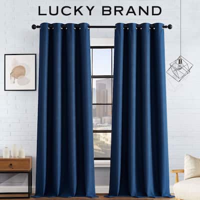 Lucky Brand Ember Thermal Woven Room Darkening Grommet Window Curtain Panel Pair with Tiebacks