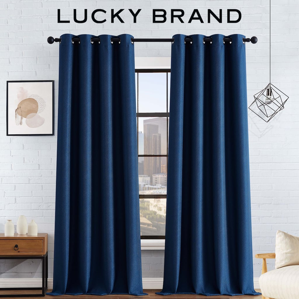 Lucky Brand Ember Thermal Woven Room Darkening Grommet Window Curtain Panel Pair with Tiebacks