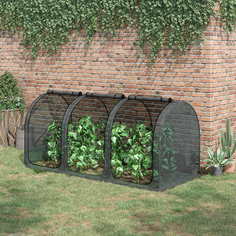 Outsunny 9' x 4' Crop Cage, Plant Protection Tent with Three Zippered Doors, Storage Bag and 6 Ground Stakes - Mini
