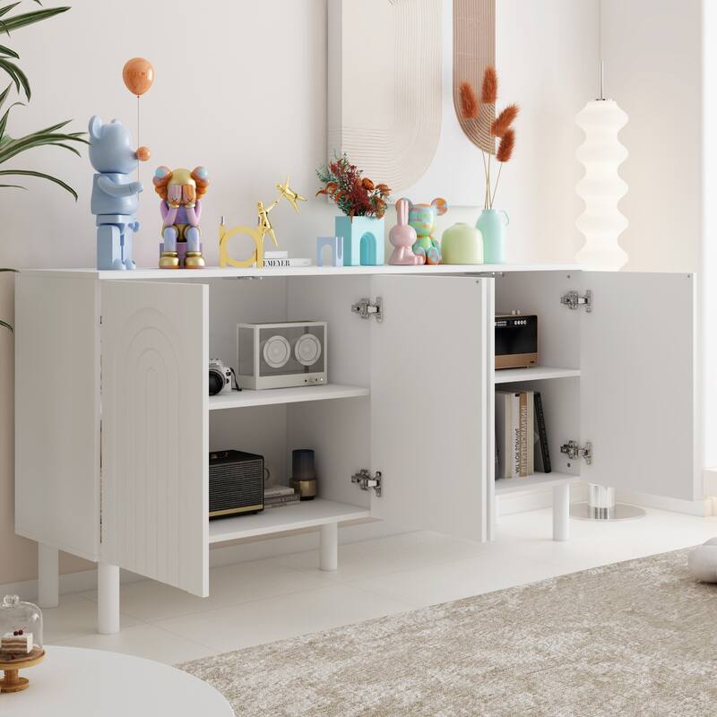 Cupboard Sideboard Storage Cabinet with 4 Doors Pop-up Design,Lacquer