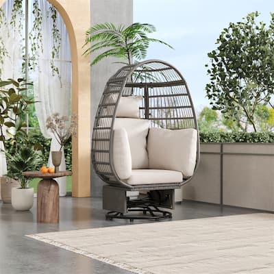 Outdoor Swivel Chair w/ Cushions,Rattan Egg Chair w/ Rocking Function