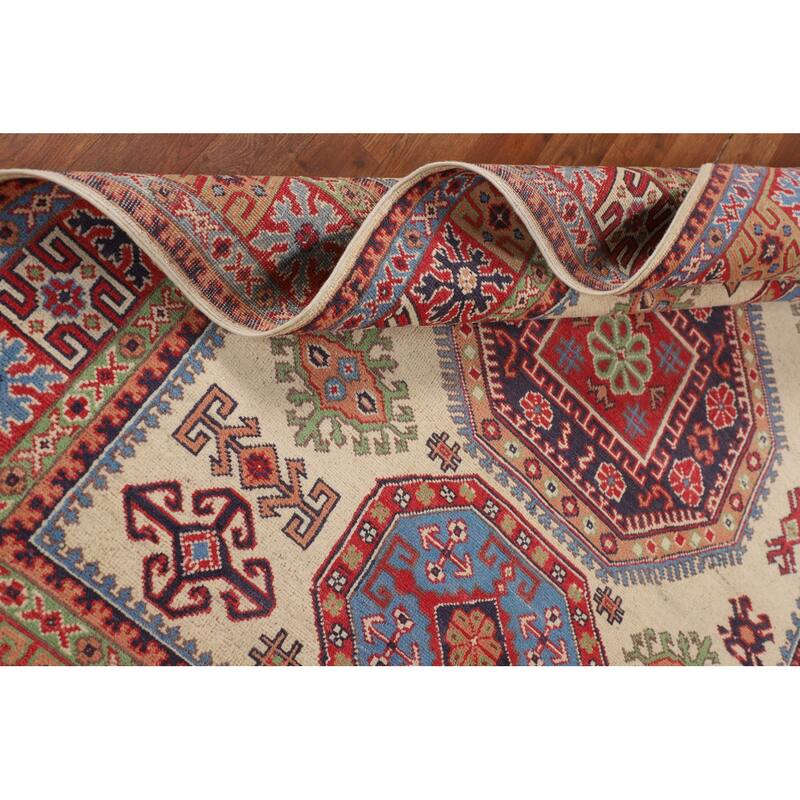 Traditional Beige Kazak Area Rug Handmade Oriental Wool Carpet - 4'11" x 6'7"