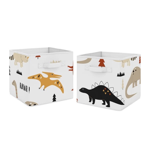 slide 2 of 4, Mod Dino Foldable Fabric Storage Bins - Orange Tan Rust Taupe Mustard Yellow Beige Brown Black Modern Dinosaur Boho Dinosaurs