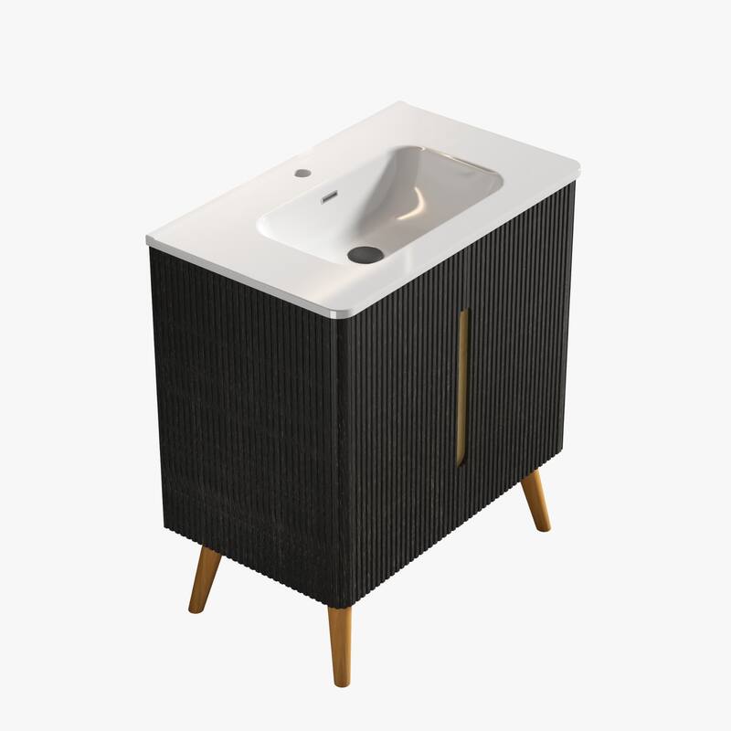 Etna 30" Brushed Black Oakt Bathroom Vanity with Sink, Freestanding & Wall Mounted Bathroom Cabinet Options for Modern Bathrooms