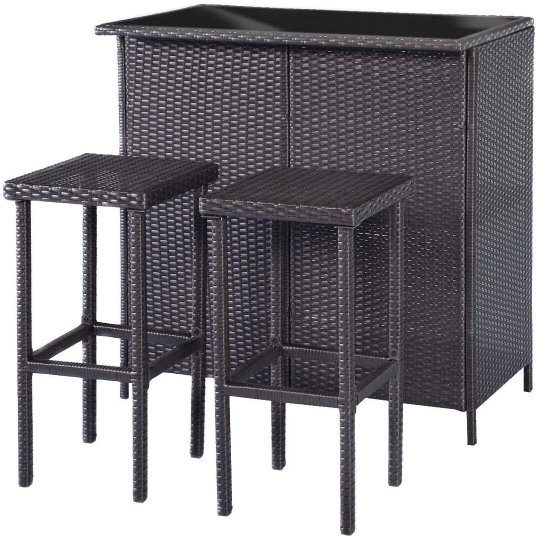 MCombo Patio Bar Set Wicker Outdoor Table and 2 Stools 3 Piece