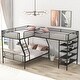preview thumbnail 1 of 8, L-Shaped Metal Twin over Full Bunk Bed with Twin Loft and Built-in Storage Shelves for Multi-functional Bedroom Use Black