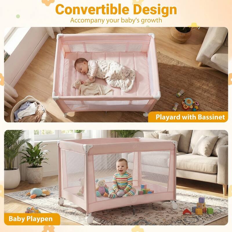 Gymax Portable Baby Playard w/Soft Mattress Breathable Mesh Sides