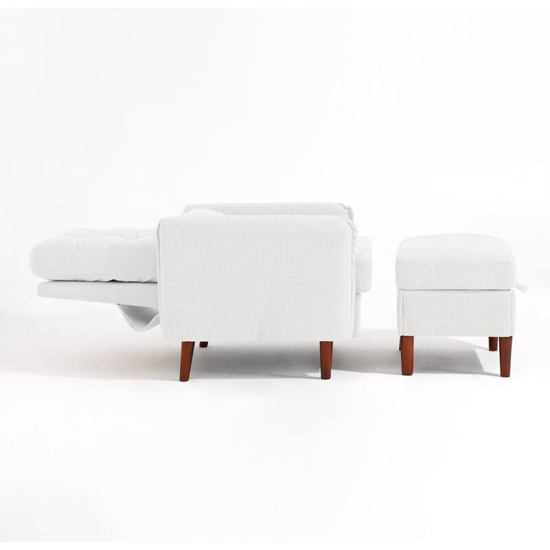 Adjustable Backrest Upholstered Accent Chair with Storage Ottoman Set