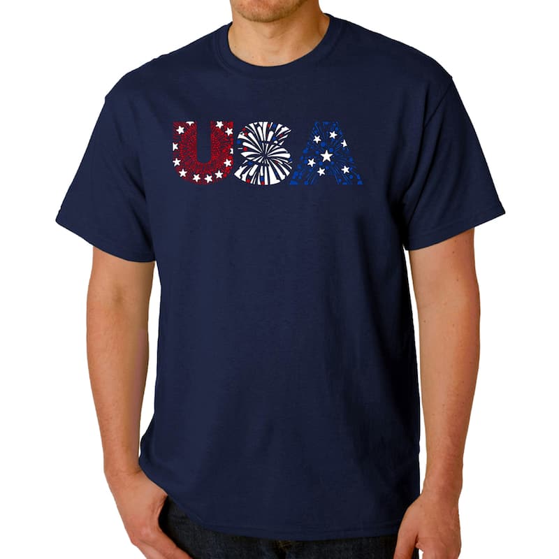 LA Pop Art Men's Word Art T-Shirt - USA Fireworks - Navy - 3XL