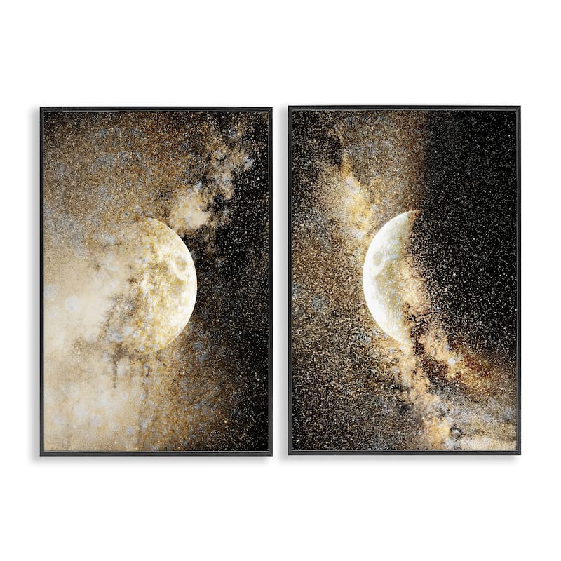 Stupell Moons with Starry Nebulas Framed Giclee Art Design By Gemma Bardot (Set of 2) - 16 x 24 - Black