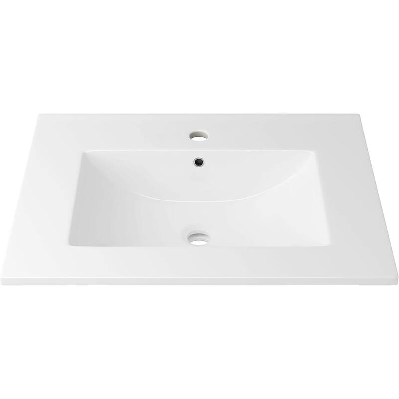 Anmytek 24-Inch White Ceramic Bathroom Sink Fits 32-Inch Vanities Pre-Drilled Faucet Hole Space-Saving Easy to Clean