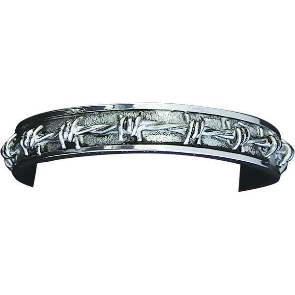 slide 1 of 1, Bar V Western Mens Bracelet Antiqued Cuff Barbed Wire Silver 314-232