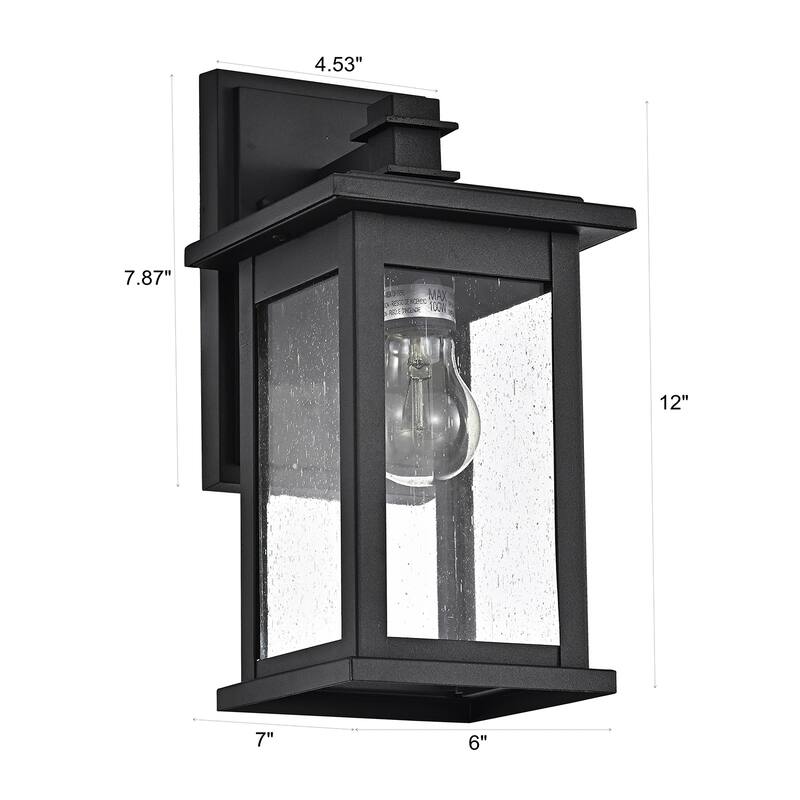 Modern Outdoor Porch Black Finish Exterior Wall Light Fixture with Seeded Glass - 12*7*6