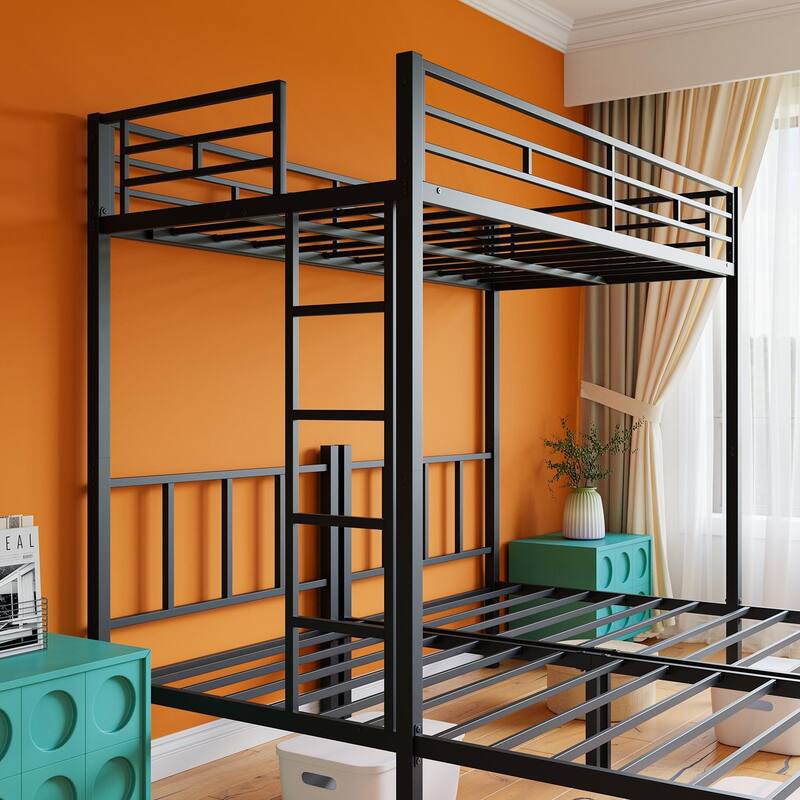 Convertible Triple Twin Bunk Bed with Safety Guardrails, Ladder, and Durable Metal Frame