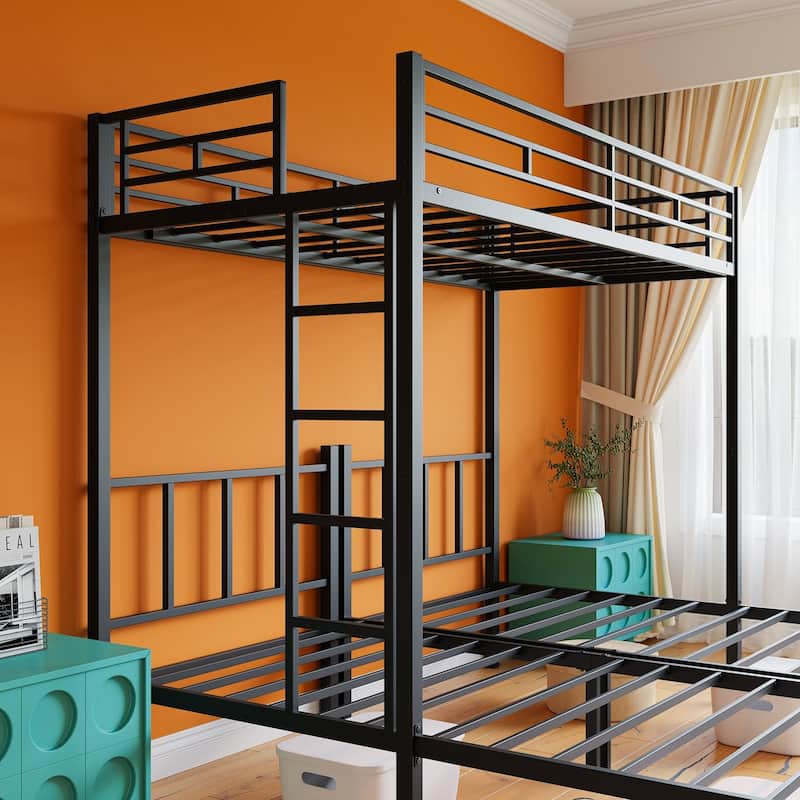 Heavy Duty Triple Bunk Bed, Twin Over Twin Over Twin Metal Bunk Bed with Guardrails & Ladder, 3 Beds for Kids, Teens & Adults