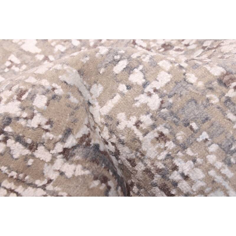 ECARPETGALLERY Hand-knotted Legacy Grey, Taupe Silk, Wool Rug - 2'6 x 10'1